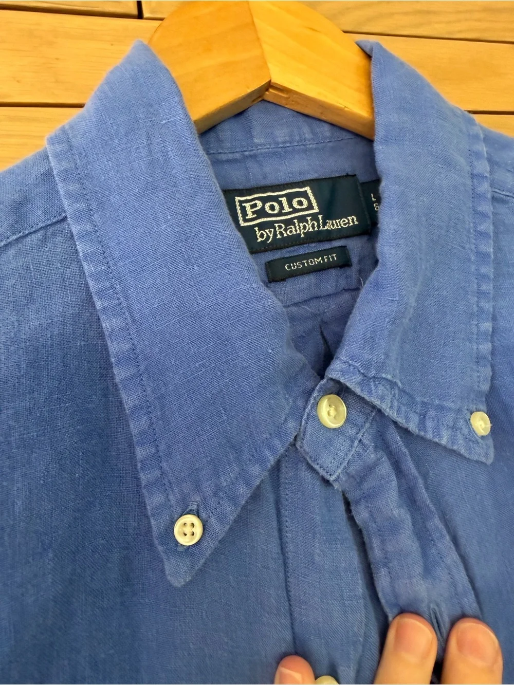Polo by Ralph Lauren Blue Linen Button-Front Shirt 90's Linen Washed and Worn LG